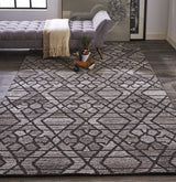10' X 14' Black and Taupe Wool Paisley Hand Tufted Area Rug