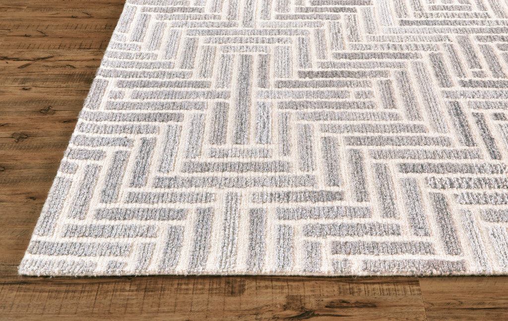 10' X 14' Tan and Gray Wool Geometric Hand Tufted Area Rug