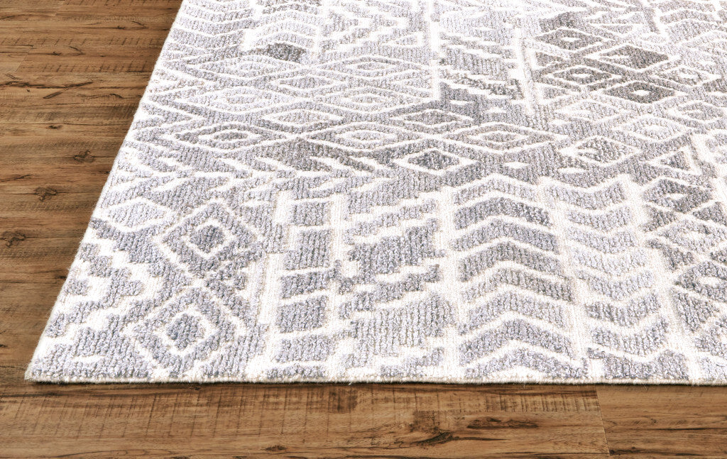 10' X 14' Gray and White Wool Abstract Geometric Hand Tufted Area Rug