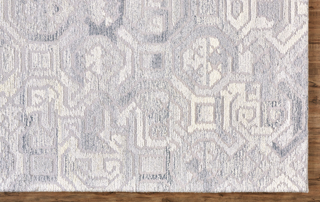 10' X 14' Gray and Ivory Wool Abstract Hand Tufted Area Rug