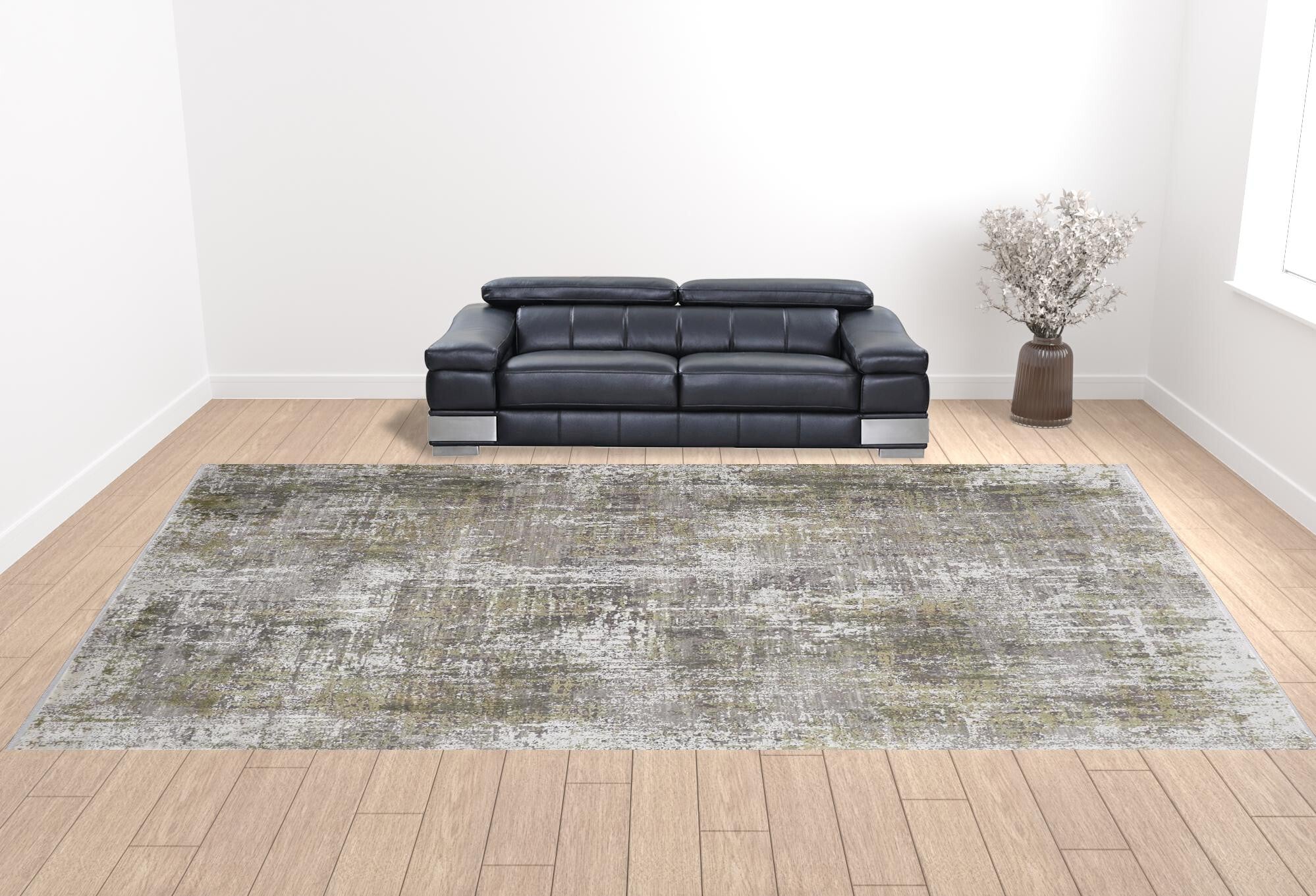 13' X 20' Gray and Ivory Abstract Power Loom Distressed Area Rug