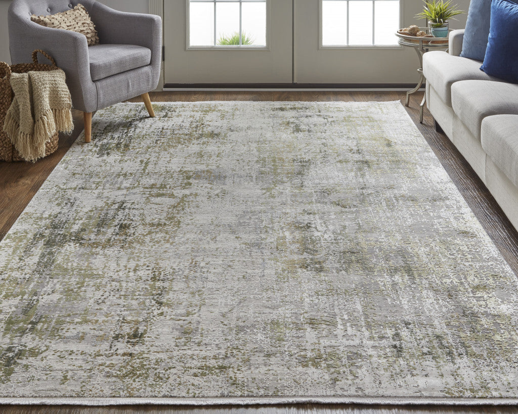 13' X 20' Gray and Ivory Abstract Power Loom Distressed Area Rug