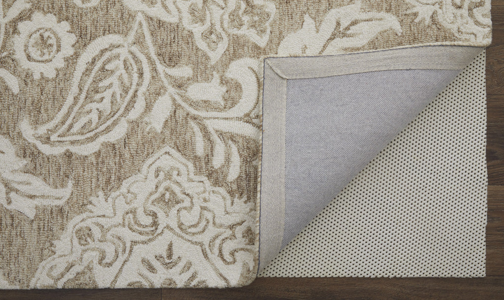 9' X 12' Tan And Ivory Wool Paisley Tufted Handmade Stain Resistant Area Rug
