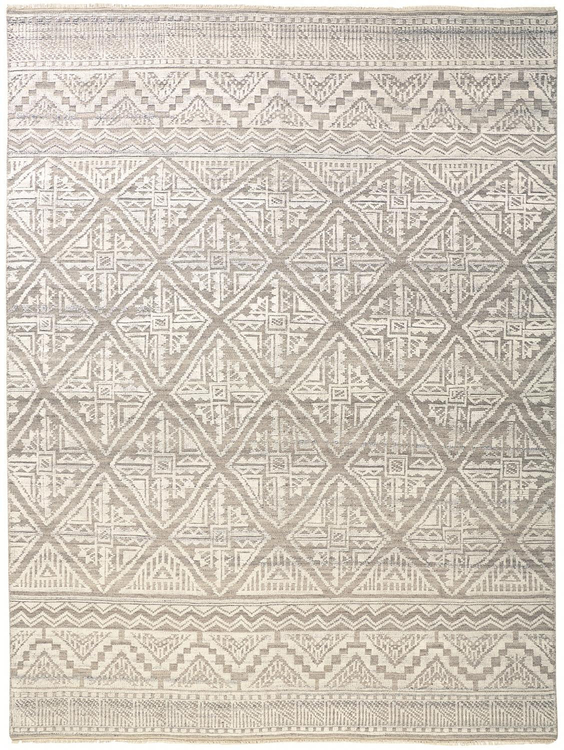 12' X 15' Tan and Ivory Geometric Hand Knotted Area Rug
