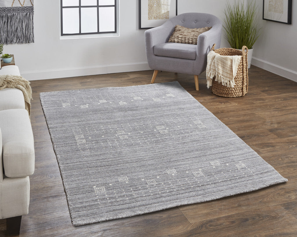 9' X 12' Gray And Ivory Wool Hand Knotted Stain Resistant Area Rug