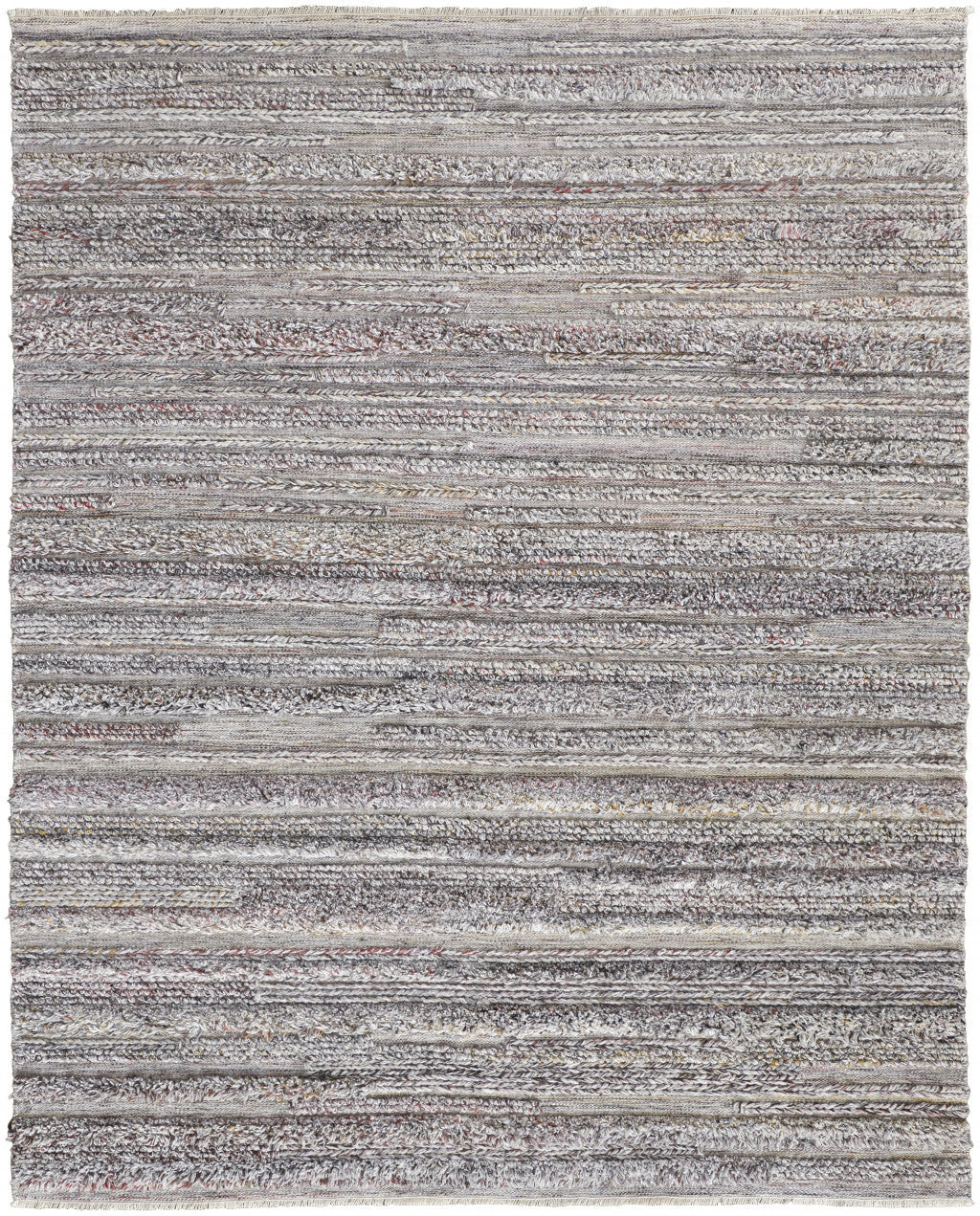 10' X 14' Taupe Ivory And Red Striped Hand Woven Stain Resistant Area Rug