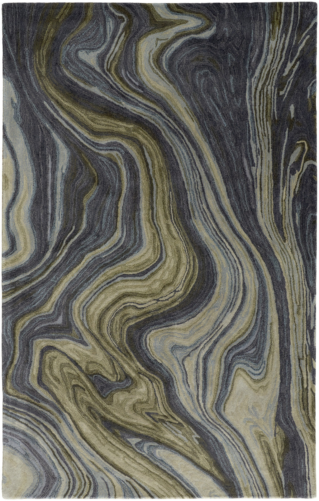 5' X 8' Blue and Green Abstract Hand Tufted Area Rug