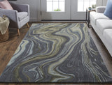 5' X 8' Blue and Green Abstract Hand Tufted Area Rug