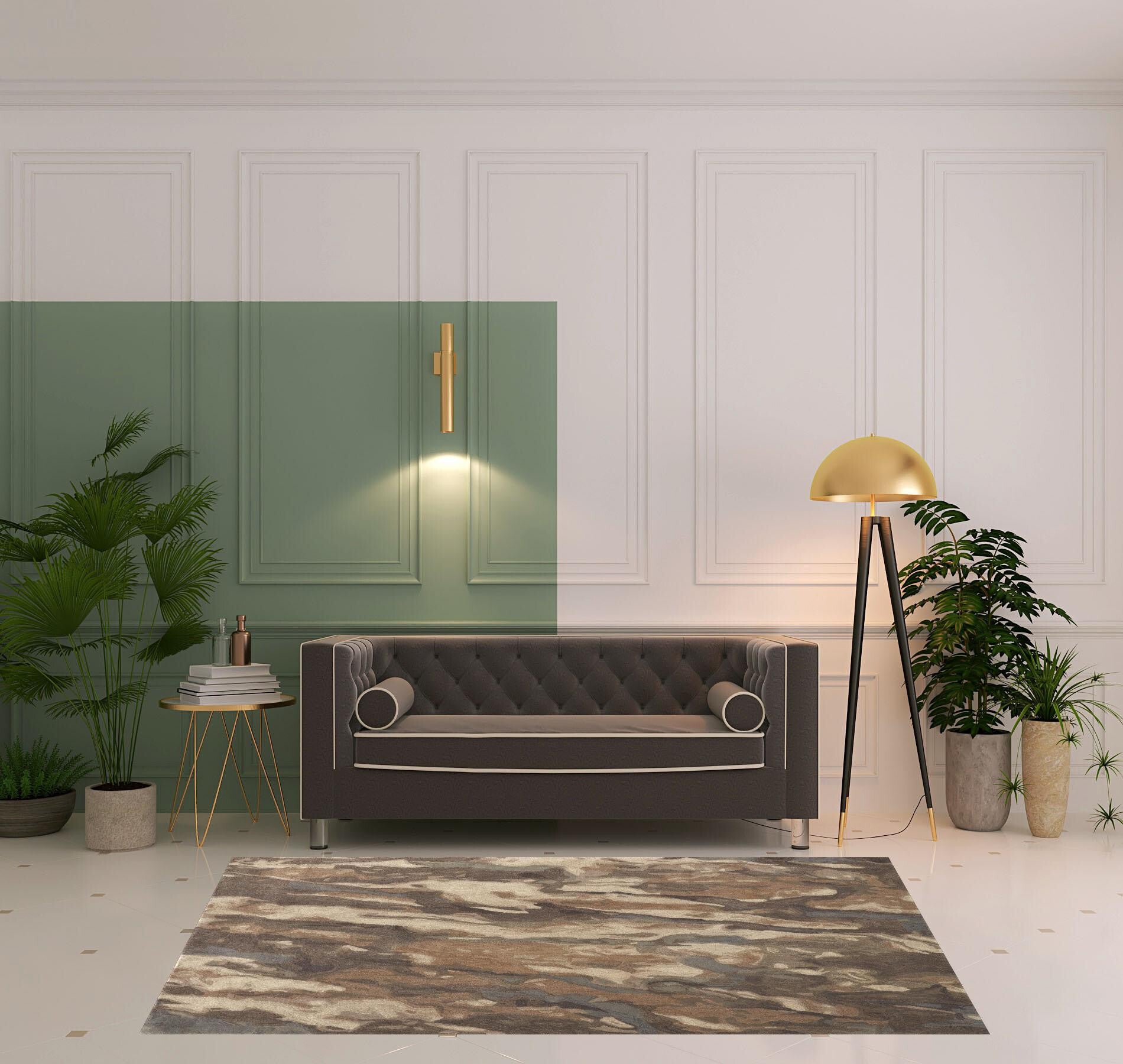 5' X 8' Green and Ivory Wool Abstract Hand Tufted Area Rug