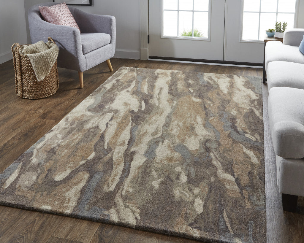 5' X 8' Green and Ivory Wool Abstract Hand Tufted Area Rug