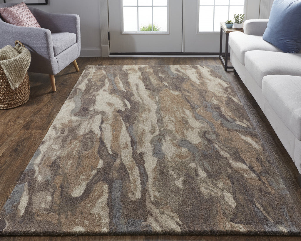 5' X 8' Green and Ivory Wool Abstract Hand Tufted Area Rug