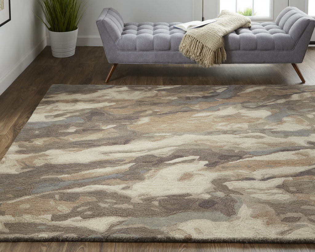 5' X 8' Green and Ivory Wool Abstract Hand Tufted Area Rug