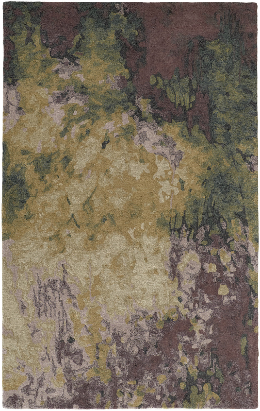 5' X 8' Gold Purple And Green Wool Abstract Tufted Handmade Stain Resistant Area Rug