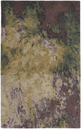 5' X 8' Gold Purple And Green Wool Abstract Tufted Handmade Stain Resistant Area Rug