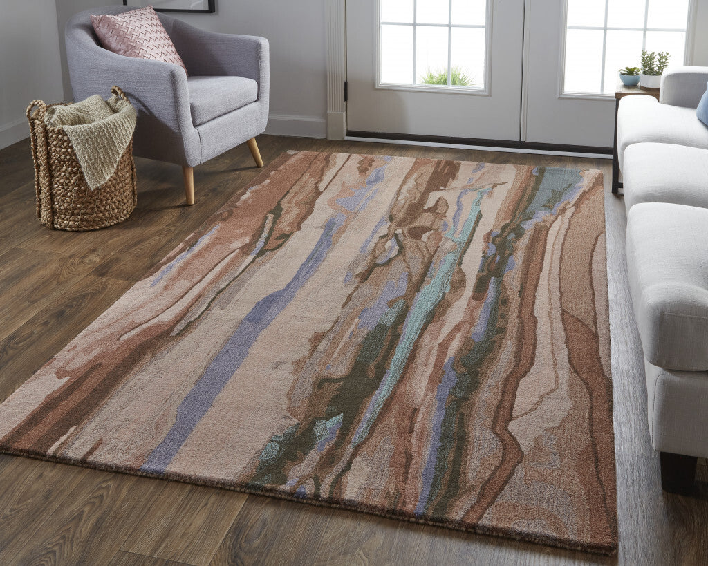 5' X 8' Red Pink and Blue Wool Abstract Hand Tufted Area Rug
