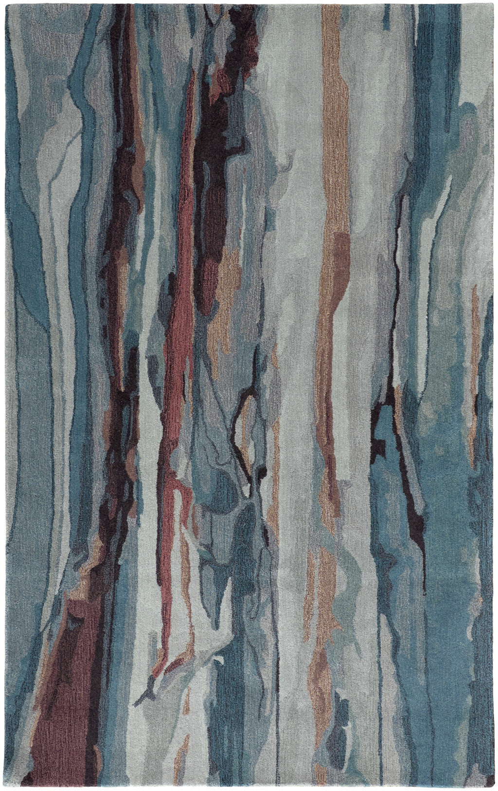5' X 8' Blue and Orange Wool Abstract Hand Tufted Area Rug