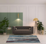 5' X 8' Blue and Orange Wool Abstract Hand Tufted Area Rug