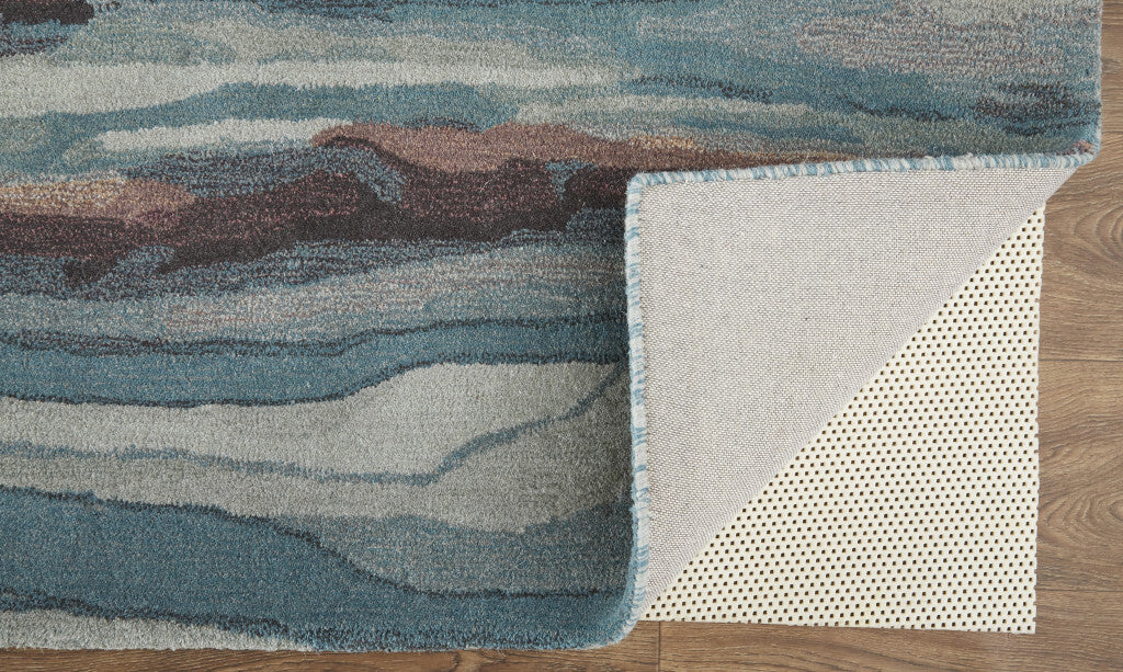 5' X 8' Blue and Orange Wool Abstract Hand Tufted Area Rug