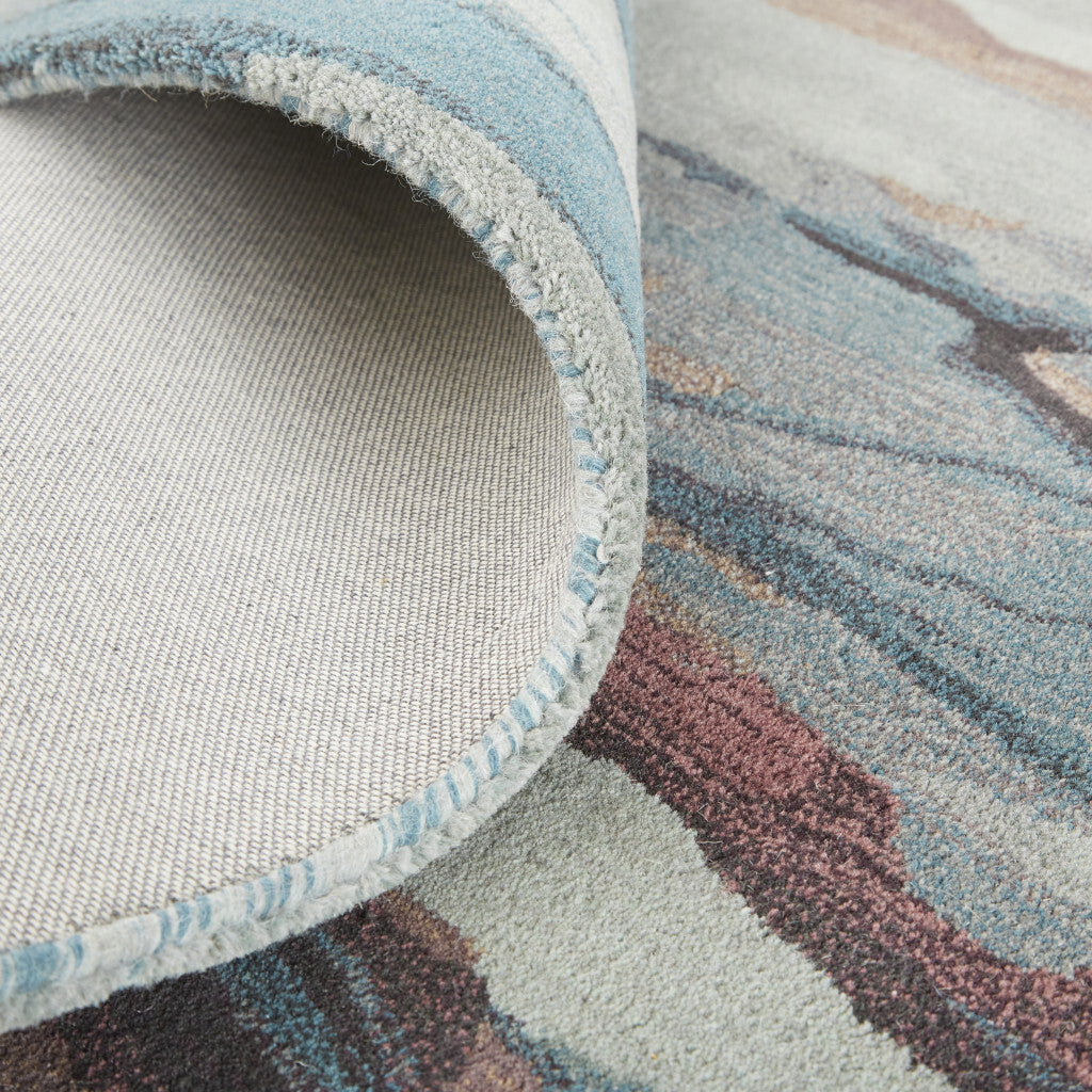 5' X 8' Blue and Orange Wool Abstract Hand Tufted Area Rug