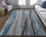 5' X 8' Blue and Orange Wool Abstract Hand Tufted Area Rug