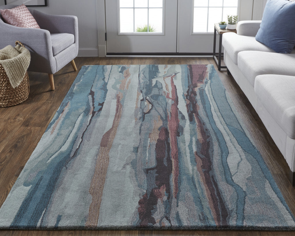 5' X 8' Blue and Orange Wool Abstract Hand Tufted Area Rug