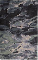 5' X 8' Blue and Black Wool Abstract Hand Tufted Area Rug