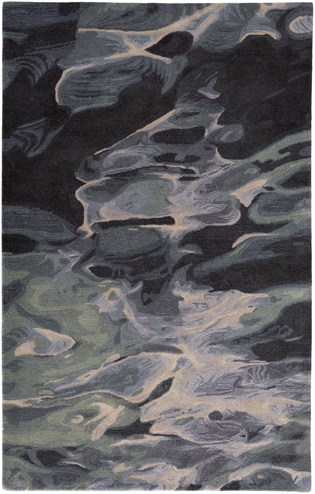 5' X 8' Blue and Black Wool Abstract Hand Tufted Area Rug