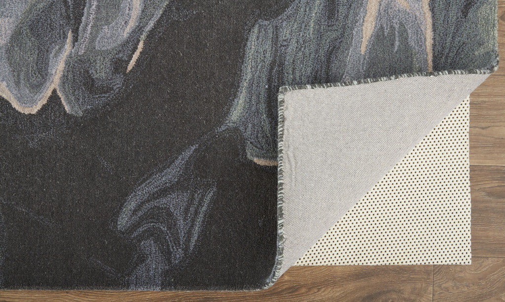 5' X 8' Blue and Black Wool Abstract Hand Tufted Area Rug