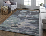 5' X 8' Blue and Black Wool Abstract Hand Tufted Area Rug