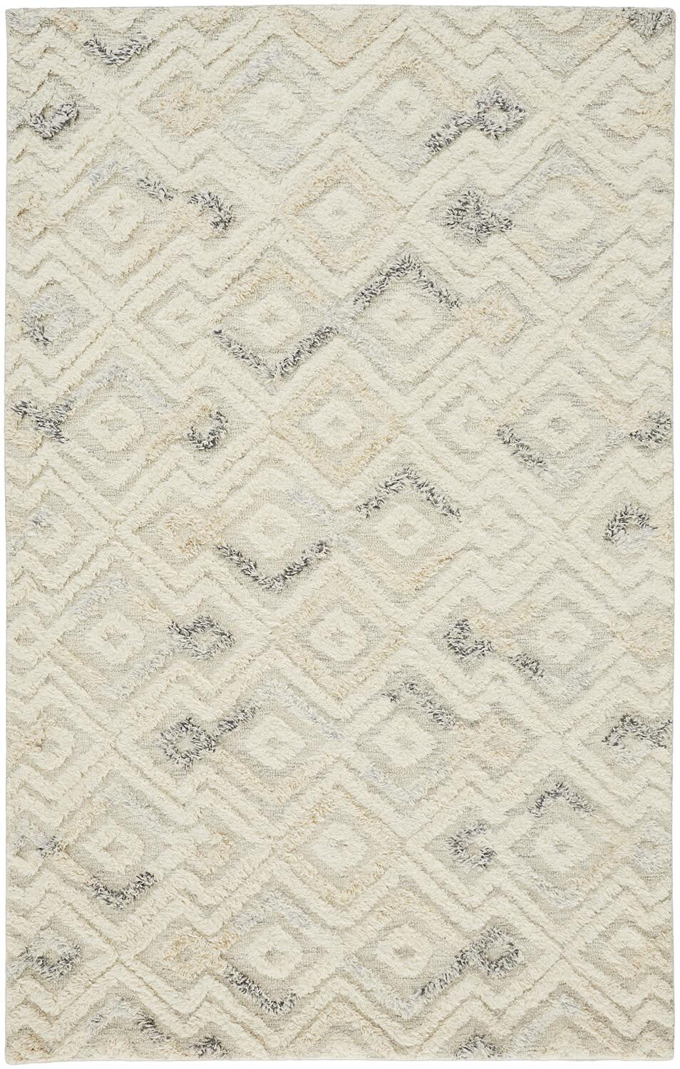 9' X 12' Gray And Ivory Wool Geometric Tufted Handmade Area Rug