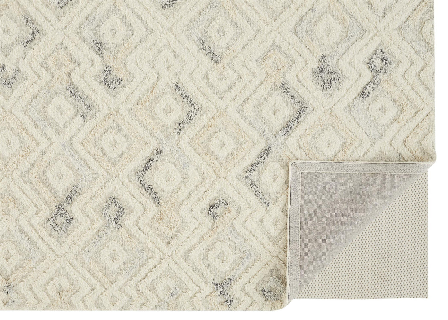 10' X 14' Ivory Gray And Black Wool Geometric Tufted Handmade Area Rug