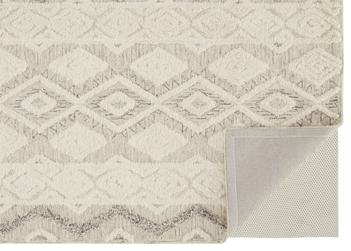 9' X 12' Ivory Taupe And Gray Wool Geometric Tufted Handmade Stain Resistant Area Rug