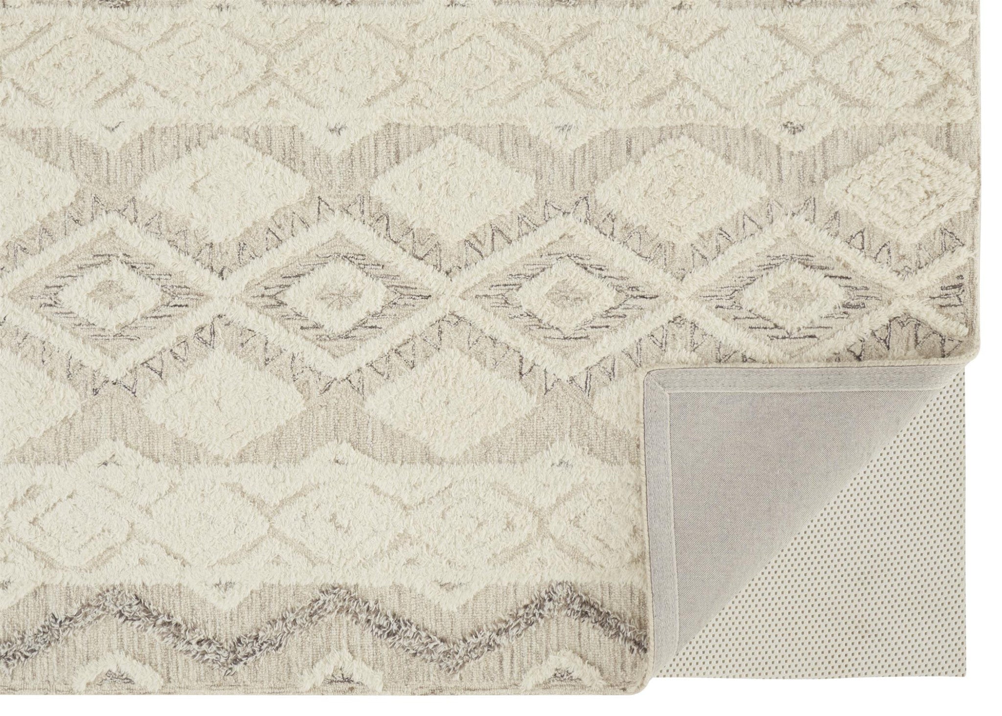 9' X 12' Ivory Taupe And Gray Wool Geometric Tufted Handmade Stain Resistant Area Rug