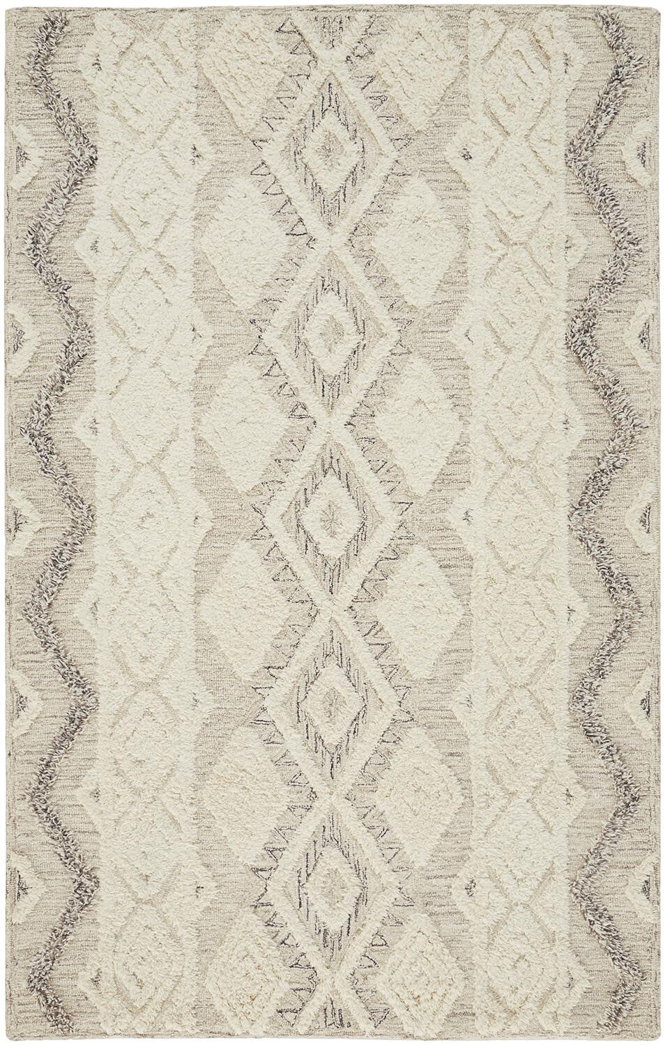 9' X 12' Ivory Taupe And Gray Wool Geometric Tufted Handmade Stain Resistant Area Rug