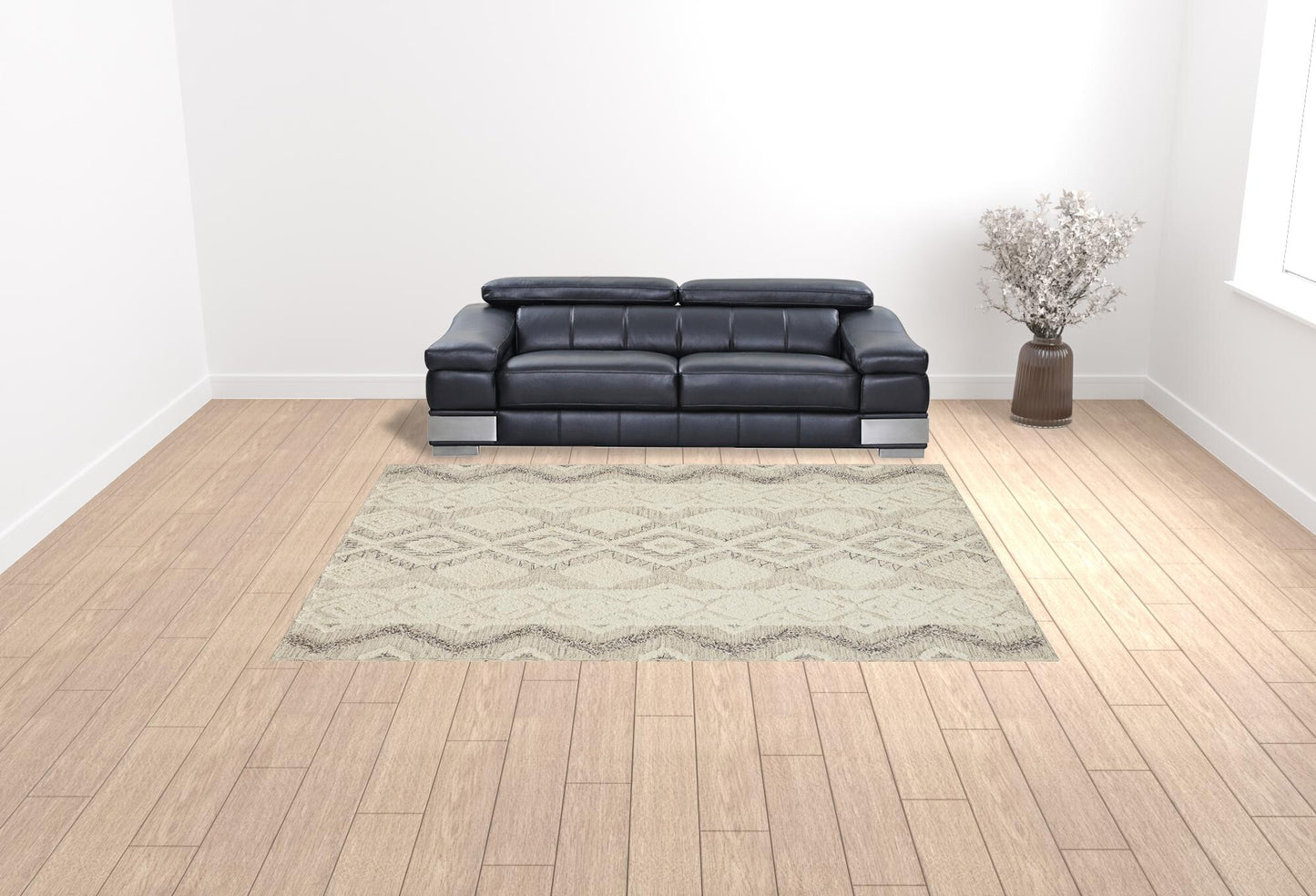 9' X 12' Ivory Taupe And Gray Wool Geometric Tufted Handmade Stain Resistant Area Rug