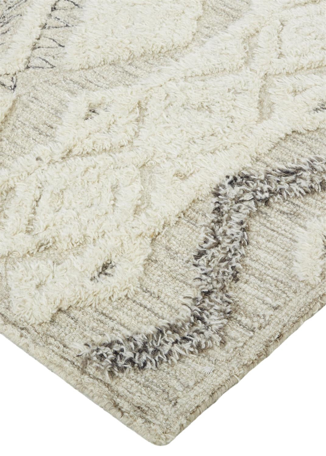 9' X 12' Ivory Taupe And Gray Wool Geometric Tufted Handmade Stain Resistant Area Rug