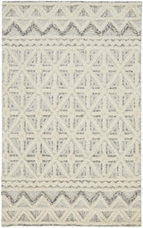 9' X 12' Ivory And Black Wool Geometric Tufted Handmade Stain Resistant Area Rug