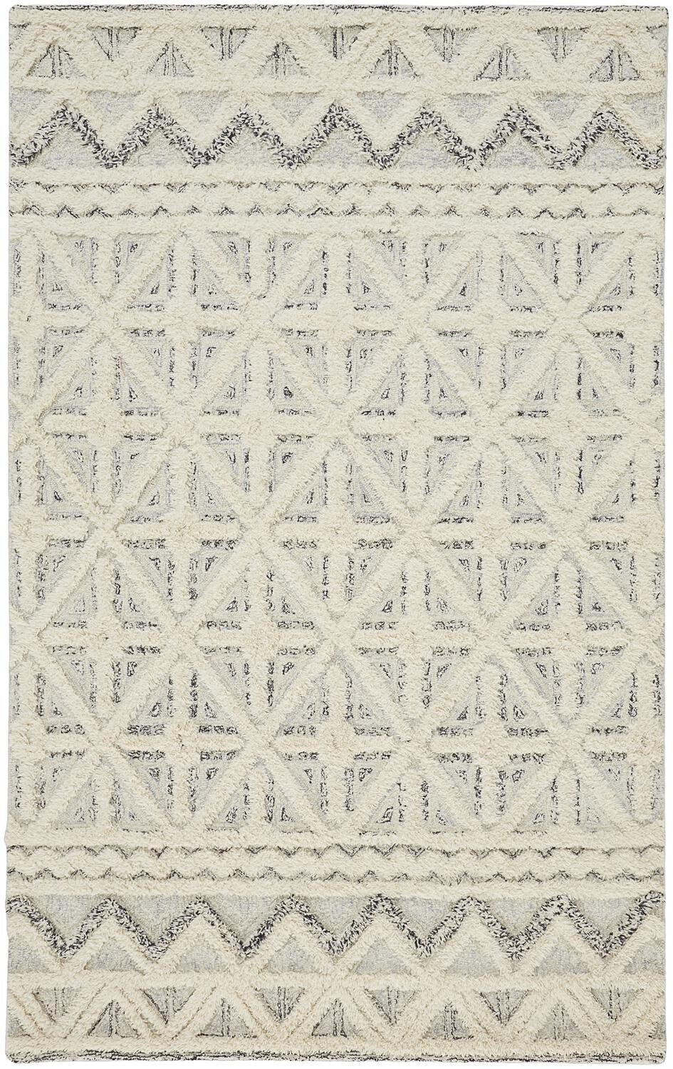 9' X 12' Ivory And Black Wool Geometric Tufted Handmade Stain Resistant Area Rug