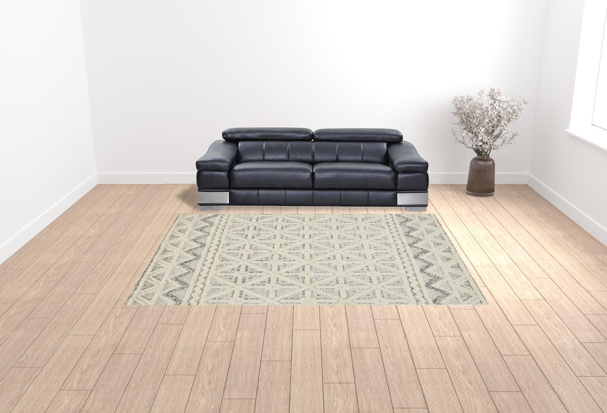 9' X 12' Ivory And Black Wool Geometric Tufted Handmade Stain Resistant Area Rug