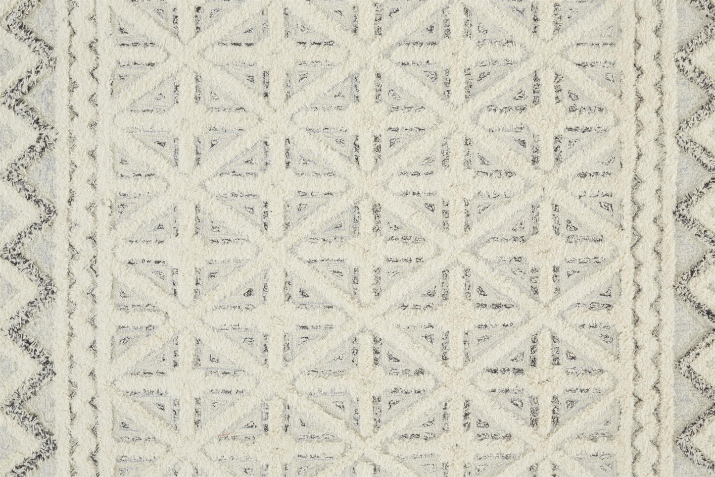 9' X 12' Ivory And Black Wool Geometric Tufted Handmade Stain Resistant Area Rug
