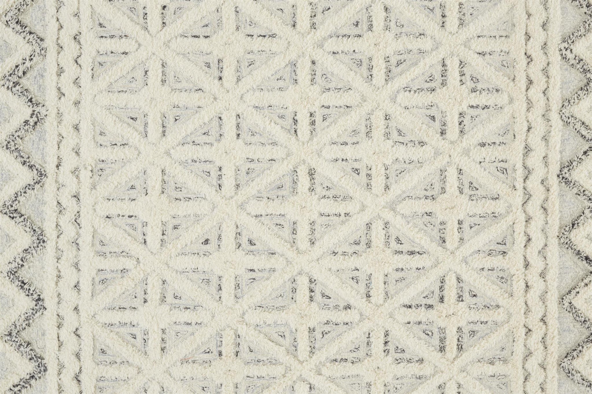 9' X 12' Ivory And Black Wool Geometric Tufted Handmade Stain Resistant Area Rug