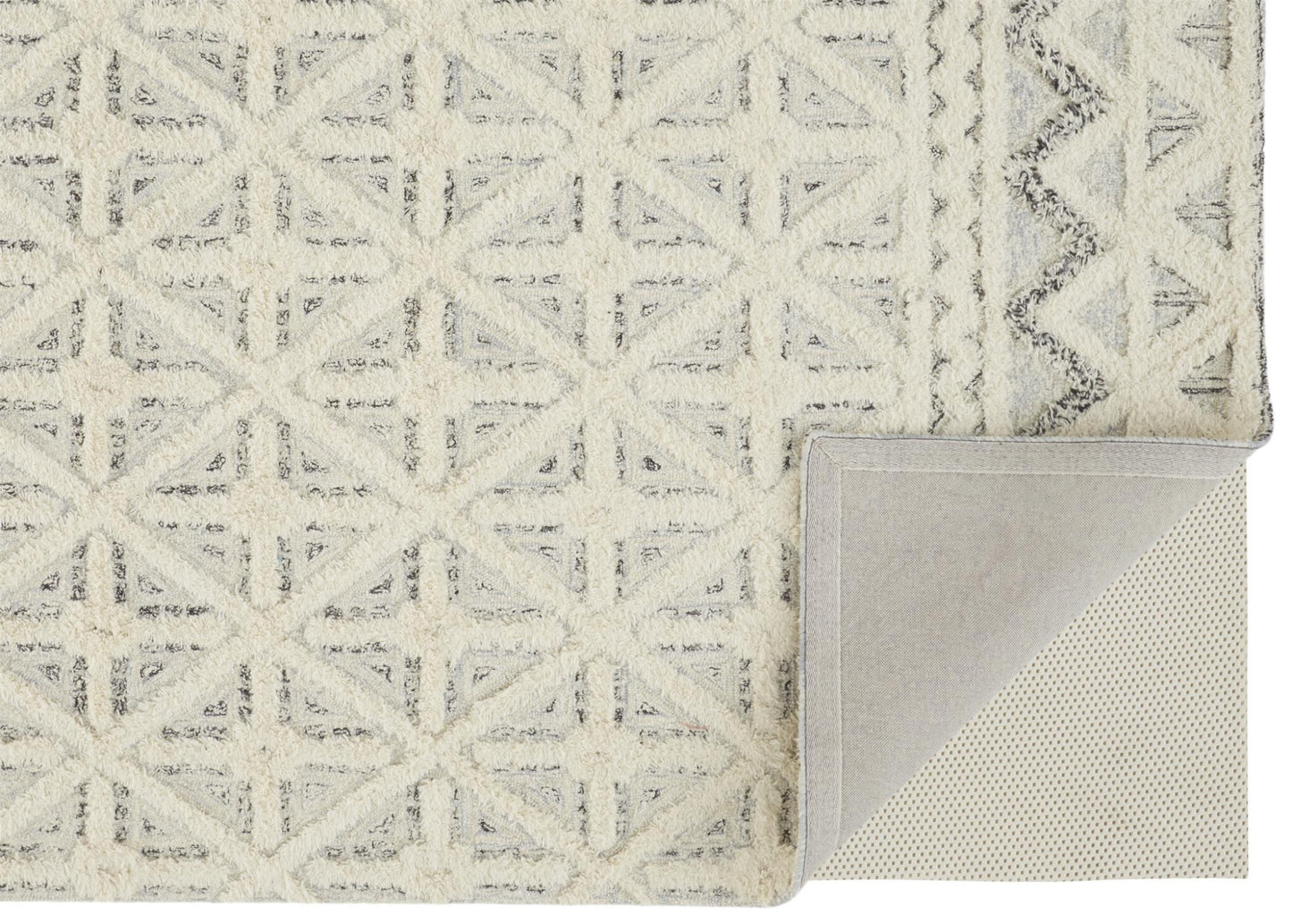 10' X 14' Ivory And Black Wool Geometric Tufted Handmade Stain Resistant Area Rug