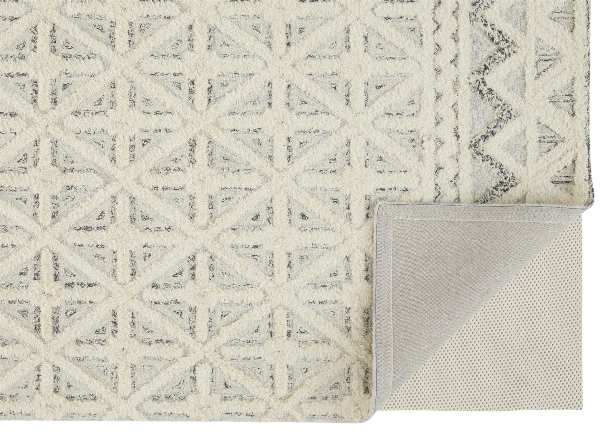 10' X 14' Ivory And Black Wool Geometric Tufted Handmade Stain Resistant Area Rug