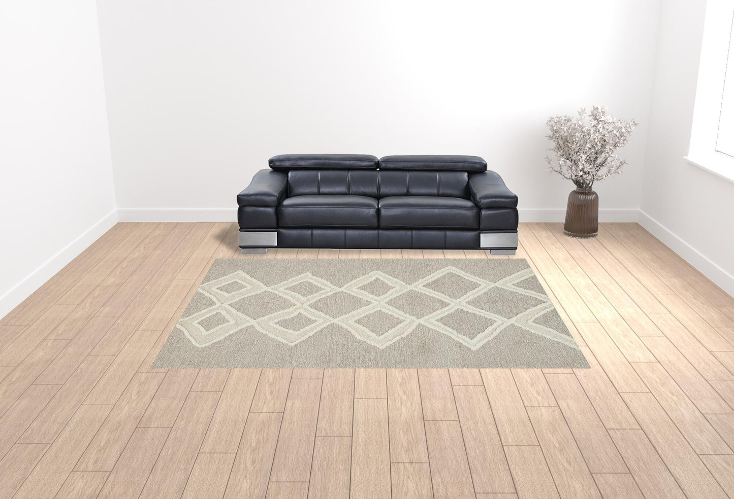 9' X 12' Gray And Ivory Wool Geometric Tufted Handmade Stain Resistant Area Rug