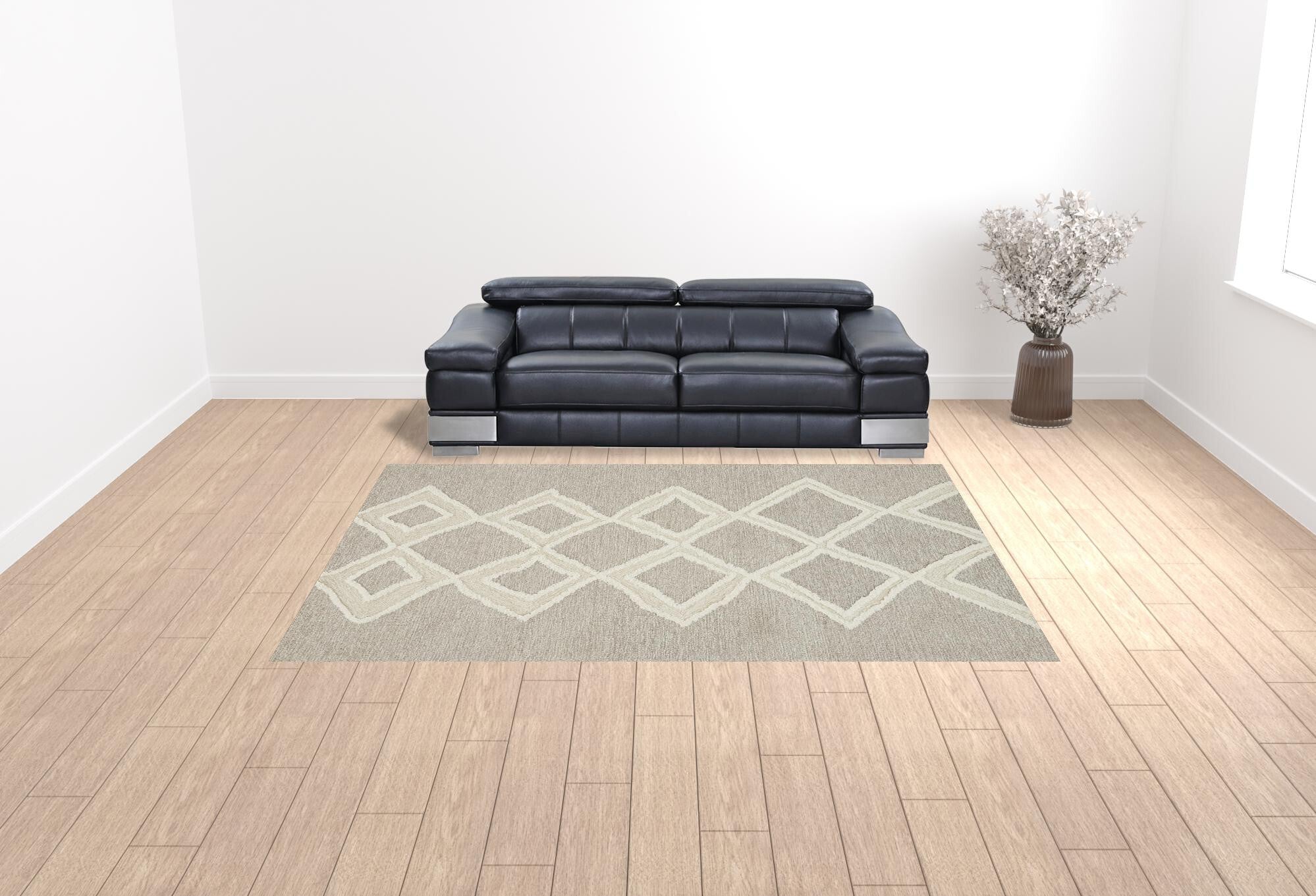 9' X 12' Gray And Ivory Wool Geometric Tufted Handmade Stain Resistant Area Rug