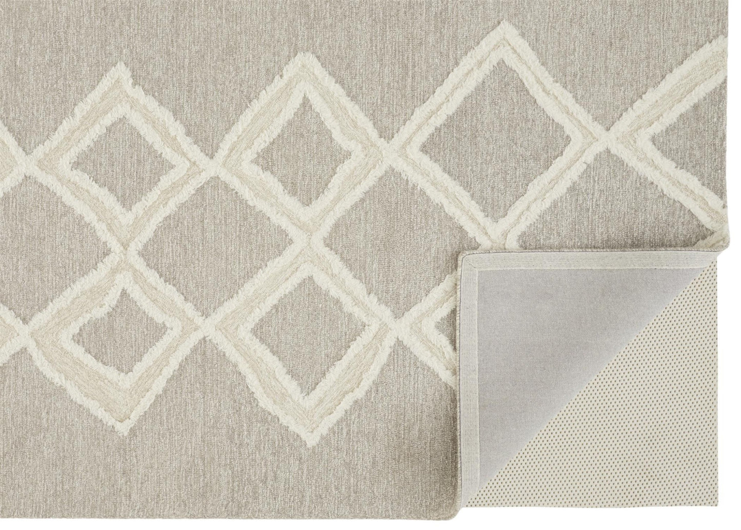 9' X 12' Gray And Ivory Wool Geometric Tufted Handmade Stain Resistant Area Rug
