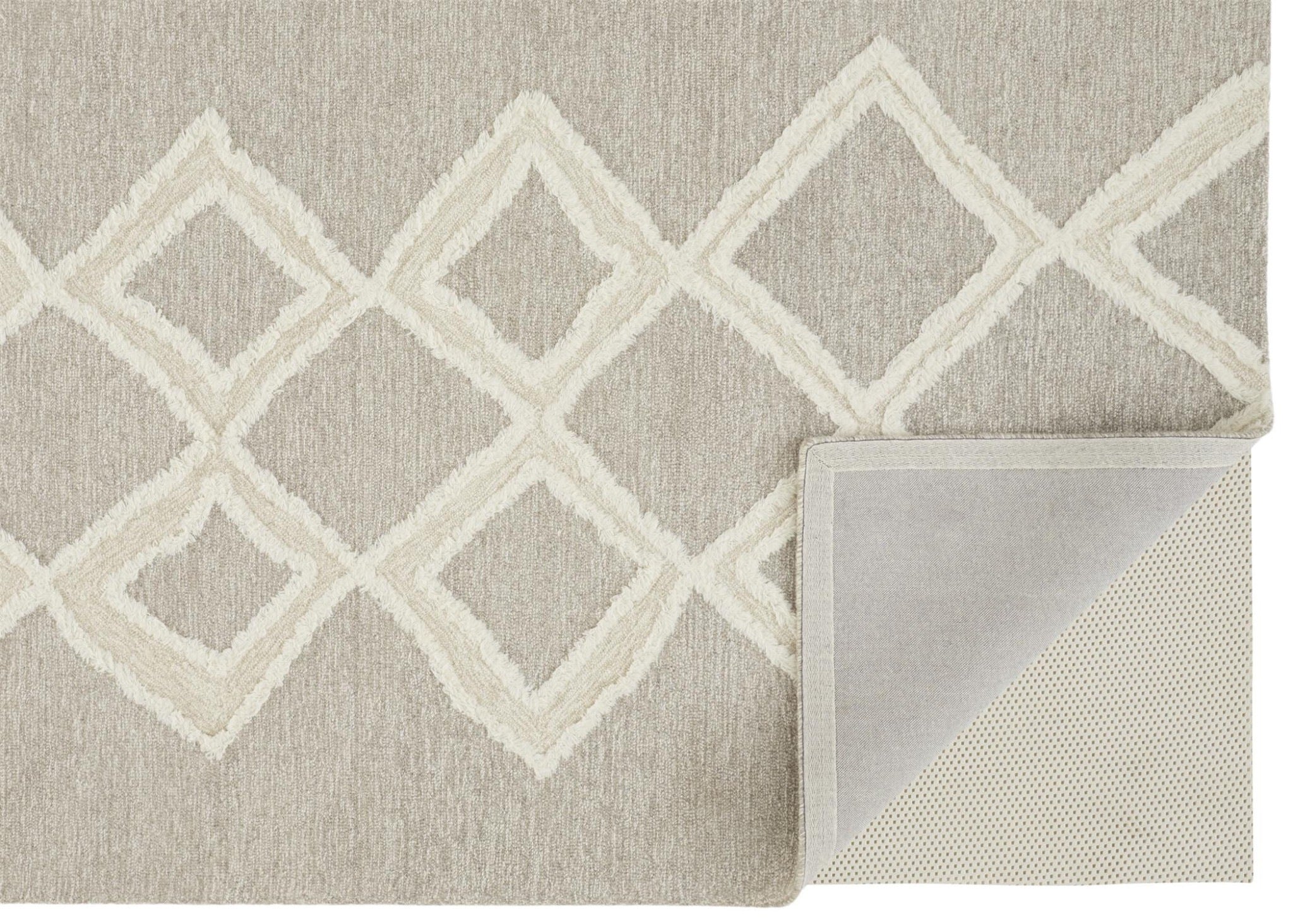 9' X 12' Gray And Ivory Wool Geometric Tufted Handmade Stain Resistant Area Rug