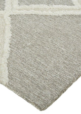 9' X 12' Gray And Ivory Wool Geometric Tufted Handmade Stain Resistant Area Rug