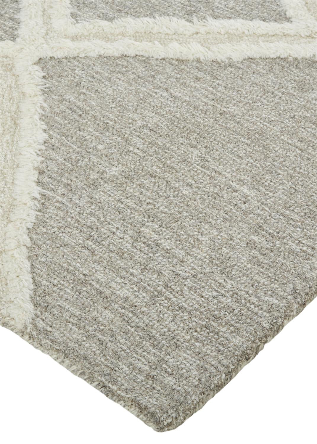 9' X 12' Gray And Ivory Wool Geometric Tufted Handmade Stain Resistant Area Rug