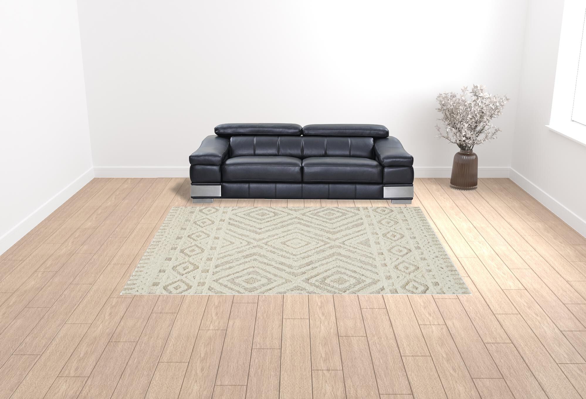 9' X 12' Ivory And Tan Wool Geometric Tufted Handmade Stain Resistant Area Rug